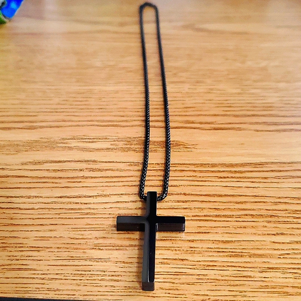 NWT Isaiah 43:2 Black Cross Necklace